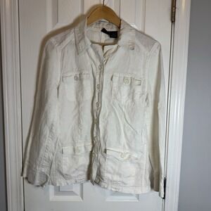 Willi Smith Linen Top Jacket Womens 14 Long Sleeve Elegant White Jacket